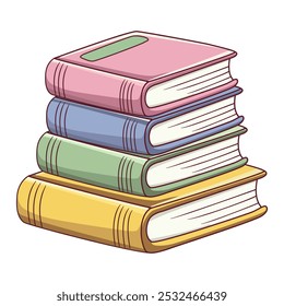 Stack of colorful books in pastel tones for education or reading concept in flat vector design