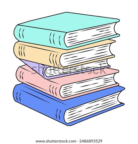 
A stack of colorful books for school, including textbooks.
