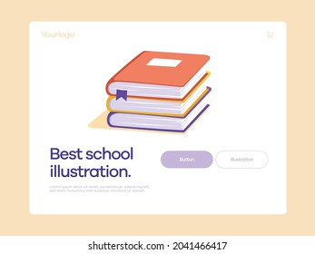 A stack of colorful books for school. Ui illustration for web design or mobile application.