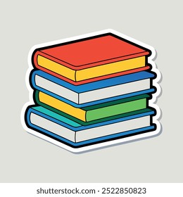 Stack of Colorful Books Sticker with Neat Spines and Clean Outline for Classic Design