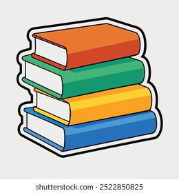 Stack of Colorful Books Sticker with Neat Spines and Clean Outline for Classic Design