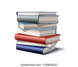 Stack of colorful books. Books various colors isolated on white background. Vector illustration