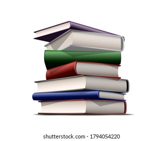 Stack of colorful books. Books various colors isolated on white background. Vector illustration