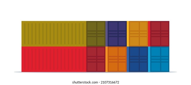 Stack of colorful cargo containers with perspective view. Different colors. Vector illustration