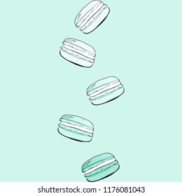 Stack of colorful cartoon macarons icon. Macaroon almond cakes isolated. Macaron biscuits dessert. Vector illustration in dot style, retro vintage dots graphic art.