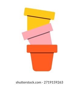 Pila de macetas de cerámica de colores para jardinería y siembra