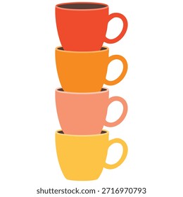 Pila de tazas de café coloridas aisladas Ilustración vectorial sobre fondo blanco
