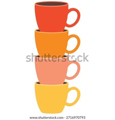 Stack of colorful coffee cups isolated vector illustration on white background