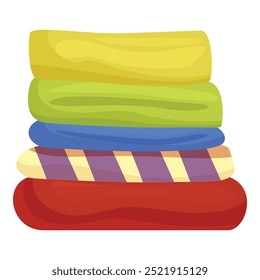 Stack of colorful folded blankets is lying on top of each other, creating a cozy and inviting atmosphere