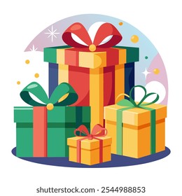 Una pila de coloridas cajas de regalo, perfectas para fiestas, cumpleaños o celebraciones, añadiendo Elementos festivos y alegres a los diseños.