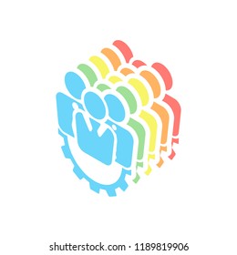 . Stack of colorful isometric icons on white background