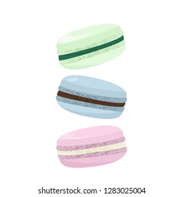 Stack of colorful macaron, macaroon cakes on white background. Vector illustration