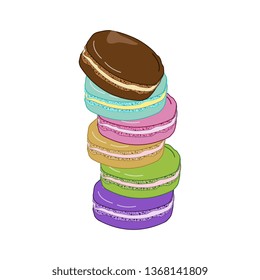 Stack of colorful macarons. Flat design. 
 French cuisine. Vector EPS10.