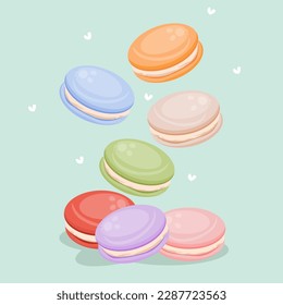 A stack of colorful macaroons, a sweet and beautiful dessert. Vector illustration EPS10