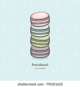 Stack of colorful macaroons vector illustration. Traditional french dessert. Logo template and menu design.