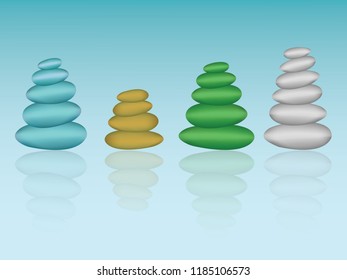 Stack of colorful pebbles on blue background to show business growth and ups down vector illustration