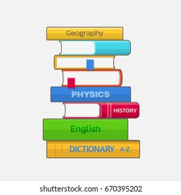  Stack of colorful textbooks with bookmark. Education concept. Vector illustration