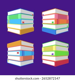 Stack of colorful thick books in a 3D flat style. Great for school, library, reading, and education-themed projects and illustrations.