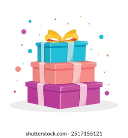 Pilha de caixas de presente de Natal coloridas com fita