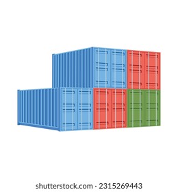 Stack of containers in port, import, export, cargo transportation of container logistics sector. Marine freight distribution yard, commercial commercial dock and transportation.