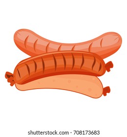 Stack of cooked sausages food meat sausage pork barbecue dinner cooked meal hot grill vector illustration. Roasted unhealthy nutrition fried sausage party traditional food.