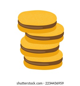 Stack of cookies Alfajor de maicena, traditional Chilean sandwich cookies filled with dulce de leche or chocolate. Isolated vector clip art