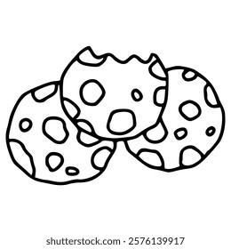 stack of cookies with bite mark hand drawn doodle outline icon