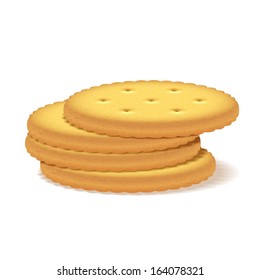 Stack of crackers on white background.