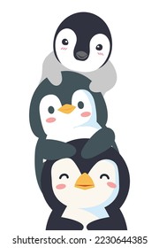 Stack of cute penguins animal cartoon doodle