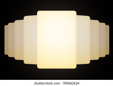 A Stack Of A Deck Of Several Cards Spread Out On The Table With A Panorama. The Blank, The Old Paper Is Yellow