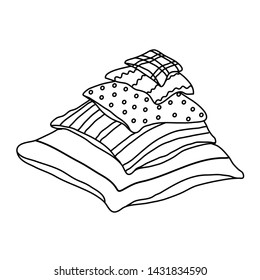 A stack of different pillows on a white background. Circuit. Vector illustration.