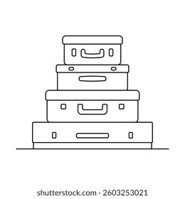 Stack of different suitcases icon. Black outline linear silhouette. Editable strokes. Front side view. Vector simple flat graphic illustration. Isolated object on white background. Isolate.
