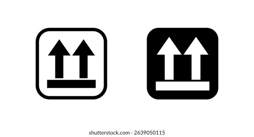 Stack up direction symbol icons, used on packaging to indicate proper orientation for stacking and storage in warehouses and during transport.