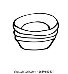 Stack of disposable plates .  Vector illustration in Doodle style isolated on white background.