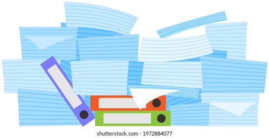 Stack of documents and assignments isolated on white background. Paper sheets with tasks for doing at work. List of assignments to be done by employee at work. Sheets of paper with inscription task