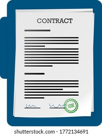 stack of documents or contract papers with abstract signatures and stamp in folder vector illustration