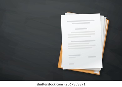 stack of documents with folder on dark