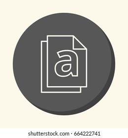Stack of documents and the letter a, a vector circular line icon with an illusion of volume, a simple color change