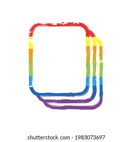 Stack of documents of papers, business icon. Drawing sign with LGBT style, seven colors of rainbow (red, orange, yellow, green, blue, indigo, violet