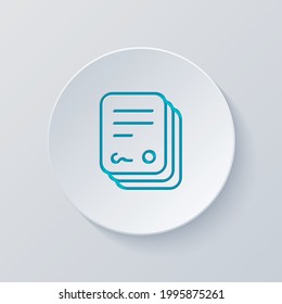 Stack of documents of papers, business icon. Cut circle with gray and blue layers. Paper style
