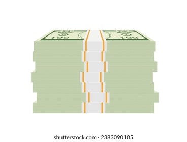 Stack of Dollar Banknote or Bundle of Dollar. Money Pack. Investment, Saving and Wealth Concept. Vector Illustration. 