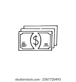 Stack of dollar bills cartoon hand-drawn doodle vector money currency.