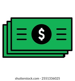 Stack of dollar bills icon in green style, Vector