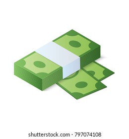 Stack of dollar bills. Isometric vector illustration