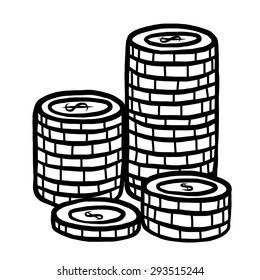 stack of dollar coins / cartoon vector and illustration, black and white, hand drawn, sketch style, isolated on white background.