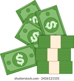 Pila de dinero de dólar en color verde ilustración vectorial