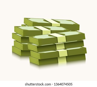 Stack of dollars on white background. Money and economics concept. Vector illustration