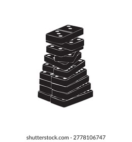Stack of dominoes falling, illustration, black and white, game