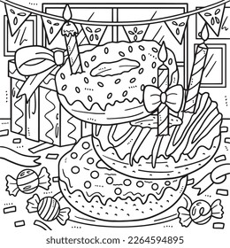 Stack of Donuts with Candle Coloring Page for Kids