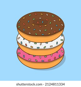 A Stack Of Donuts Cartoon Vector Illustration. Donut Flat Icon Outline